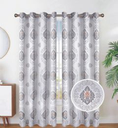 24 Pieces Jacquard Medallion Drapes Grommet Curtains Black - Window Curtains
