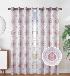 24 Pieces Jacquard Medallion Drapes Grommet Curtains Red - Window Curtains