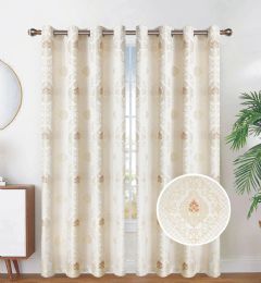 24 Pieces Jacquard Medallion Drapes Grommet Curtains Gold - Window Curtains