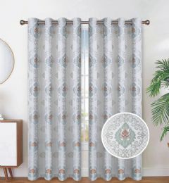 24 Pieces Jacquard Medallion Drapes Grommet Curtains Aqua - Window Curtains