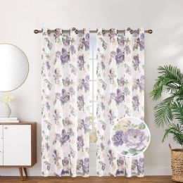 24 Pieces Floral Sheer With Foil Grommet Curtain Purple - Window Curtains