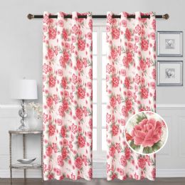 24 Pieces Floral Blackout With Foil Grommet Curtain Red - Window Curtains