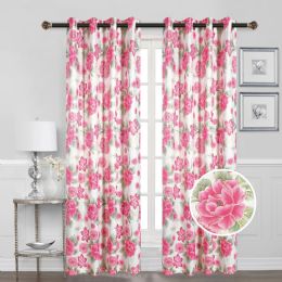 24 Pieces Floral Blackout With Foil Grommet Curtain Neon Pink - Window Curtains