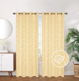 24 Pieces Beige Jacquard Grommet Curtains - Window Curtains