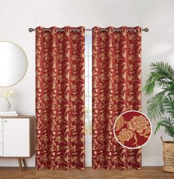 24 Pieces Burgundy Jacquard Grommet Curtains - Window Curtains