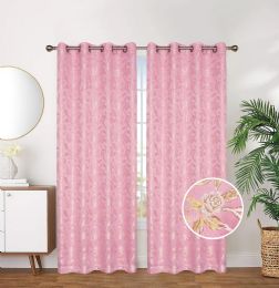 24 Pieces Pink Jacquard Grommet Curtains - Window Curtains
