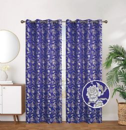 24 Pieces Royal Blue Jacquard Grommet Curtains - Window Curtains