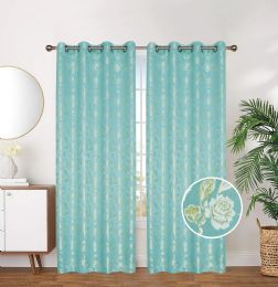 24 Pieces Aqua Jacquard Grommet Curtains - Window Curtains