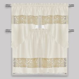 24 Pieces Beige Kitchen Curtain 3 Piece Set - Window Curtains