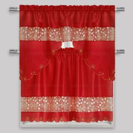 24 Pieces Red Kitchen Curtain 3 Piece Set - Window Curtains