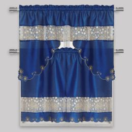 24 Pieces Navy Kitchen Curtain 3 Piece Set - Window Curtains