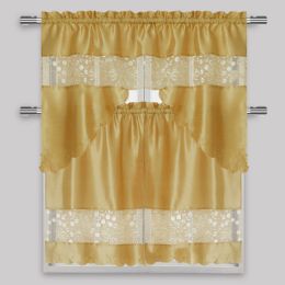 24 Pieces Gold Kitchen Curtain 3 Piece Set - Window Curtains