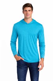 12 Pieces Mens Unisex Triblend Hooded Long Sleeve Pullover T-Shirt Size Large Vintage Turquoise - Solid T-Shirts