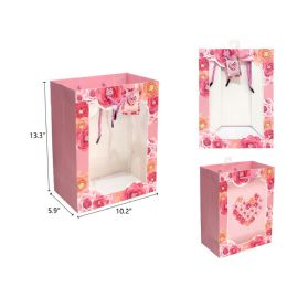 144 Pieces 10.2"x5.9"x13.3" Rose Open Window Gift Bag - Mothers Day