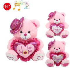 12 Pieces 16" MOTHER'S DAY PINK BEAR WITH HEART &SOUND - Mothers Day