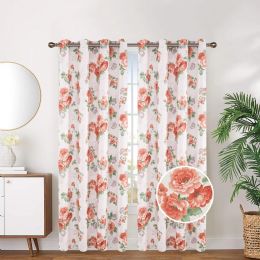 24 Pieces Orange Floral Blackout Grommet Curtain - Window Curtains