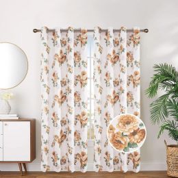 24 Pieces Gold Floral Blackout Grommet Curtain - Window Curtains