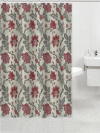24 Pieces Burgundy Jacobean Floral Shower Curtain - Shower Curtain