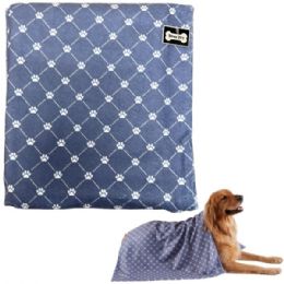 12 pieces of Bone Dry Pet Grooming Microfiber Towel In Blue Printed Trellis Collection