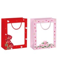 48 Pieces Printed Window Bag 12x20x8" 2 Designs - Valentine Gift Bag's