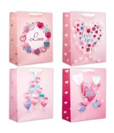 72 Pieces Valentines Day Bag 10.5x13x5.5" 3D Glitter - Valentine Gift Bag's