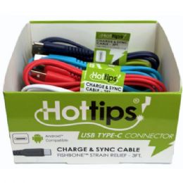 36 pieces Hottips 3ft Type C Cable In Countertop Tray Display - Chargers & Adapters