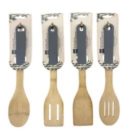 24 pieces 4 Piece Bamboo Utensil With Rubber Handles Set, Slotted Spoon, Spatulas & Serving Spoon - Kitchen Utensils