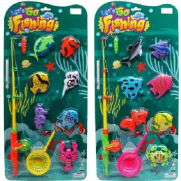 24 Pieces 8pc Fishing Play Set W/ 18.5" Rod On Blister Card - Beach Toys