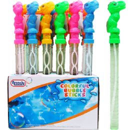 96 Pieces 14.5" Dino Shape Bubble Stick Asst Colors - Bubbles