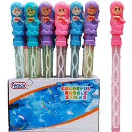 96 Pieces 14.75" Mermaid Shape Bubble Stick Asst Colors - Bubbles
