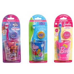 24 pieces Toothbrush Gift Set Licensed 3pc Set Barbie, My Little Pony, Peppa Pig - Toothbrushes and Toothpaste