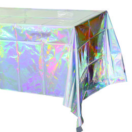 48 pieces Plastic Foil Table Cover 54" X 108" - White Iridescent - Table Cloth