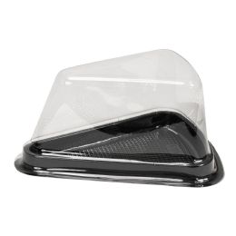 12 pieces Plastic Triangle Cake Slice Container With Clear Cover 50pc/pack - Black - Food Storage Containers