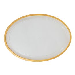 30 pieces Clear Oval Plastic Tray With Gold Rim 18-inch X 12-inch - Gold - Serving Trays