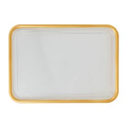 30 pieces Clear Rectangular Plastic Tray With Gold Rim 13-inch X 10-inch - Gold - Serving Trays