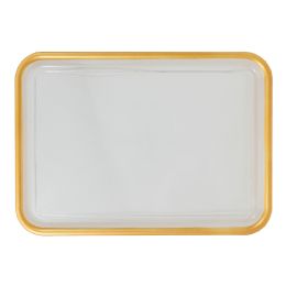 30 pieces Clear Rectangular Plastic Tray With Gold Rim 16-inch X 12-inch - Gold - Serving Trays