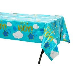 48 pieces Plastic Foil Table Cover “it's A Boy!" 54" X 108" - Blue - Table Cloth