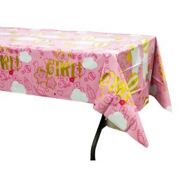 48 pieces Plastic Foil Table Cover “it's A Girl!" 54" X 108" - Pink - Table Cloth