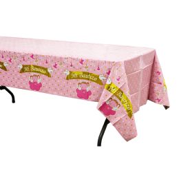 48 pieces Plastic Foil Table Cover “mi Bautizo" 54" X 108" - Pink - Table Cloth