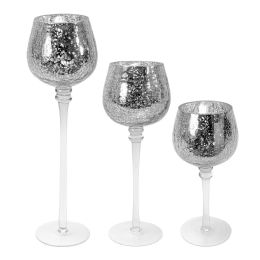 4 pieces Mercury Glass Stem Candle Holder Set 3pc/set - Silver - Candles & Accessories