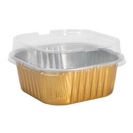20 pieces 10oz Square Aluminum Baking Cup With High Flat Lid 50pc - Gold - Aluminum Pans