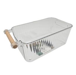 12 Pieces Multipurpose Bin W/wooden Handle Clear Pet Rectangle Large - Storage & Organization