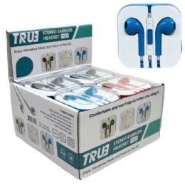 32 pieces of Assorted Color Wired Earbuds With Mic & Controls With Acrylic Case In Pdq Display