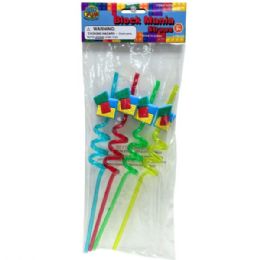36 of Kid Fun 4-count Block Mania Reusable Spiral Straws With Blocks Decoration