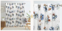 24 Pieces Bluefloral Blackout Grommet Curtain - Window Curtains
