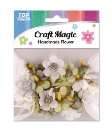 288 Wholesale 1" 24-Piece Satin Flower Assorted Whites