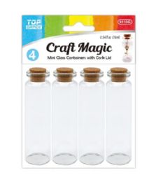 144 Wholesale 4-Piece Mini Glass Vials 0.9x3.2" With Cork Lid