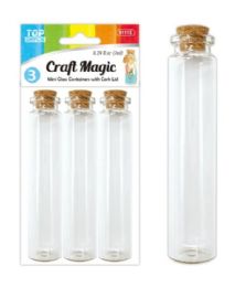 144 Wholesale 3-Piece Mini Glass Vials 0.9x3.6" With Cork Lid
