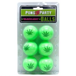 24 of Pong Party Blacklight Pong Balls 6 Pack With Pot Leaf Design