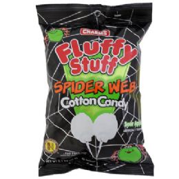 24 Wholesale Fluffy Stuff Spider Web 2.1 Oz Peg Bag On Mdse Strip Sour Apple Flavor